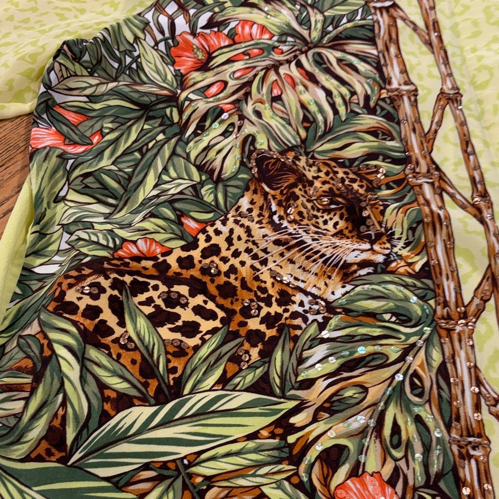 Vintage Diane Gilman Neon Tropical Animal Print Leopard Button-Up Blouse Size 2X - Picture 6 of 15
